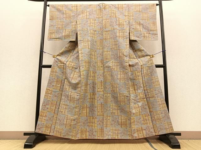 平和屋着物○お召 格子 正絹 逸品 AAAZ2389ph