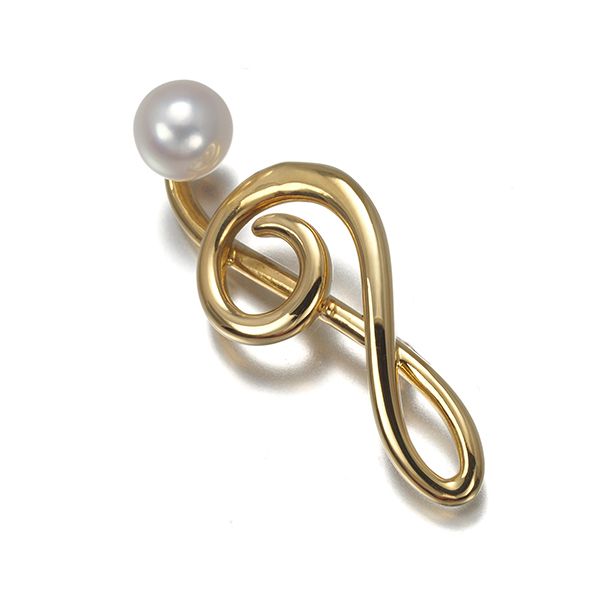 TASAKI タサキ ブローチ パール 真珠 5.0mm ト音記号 ピン K18YG