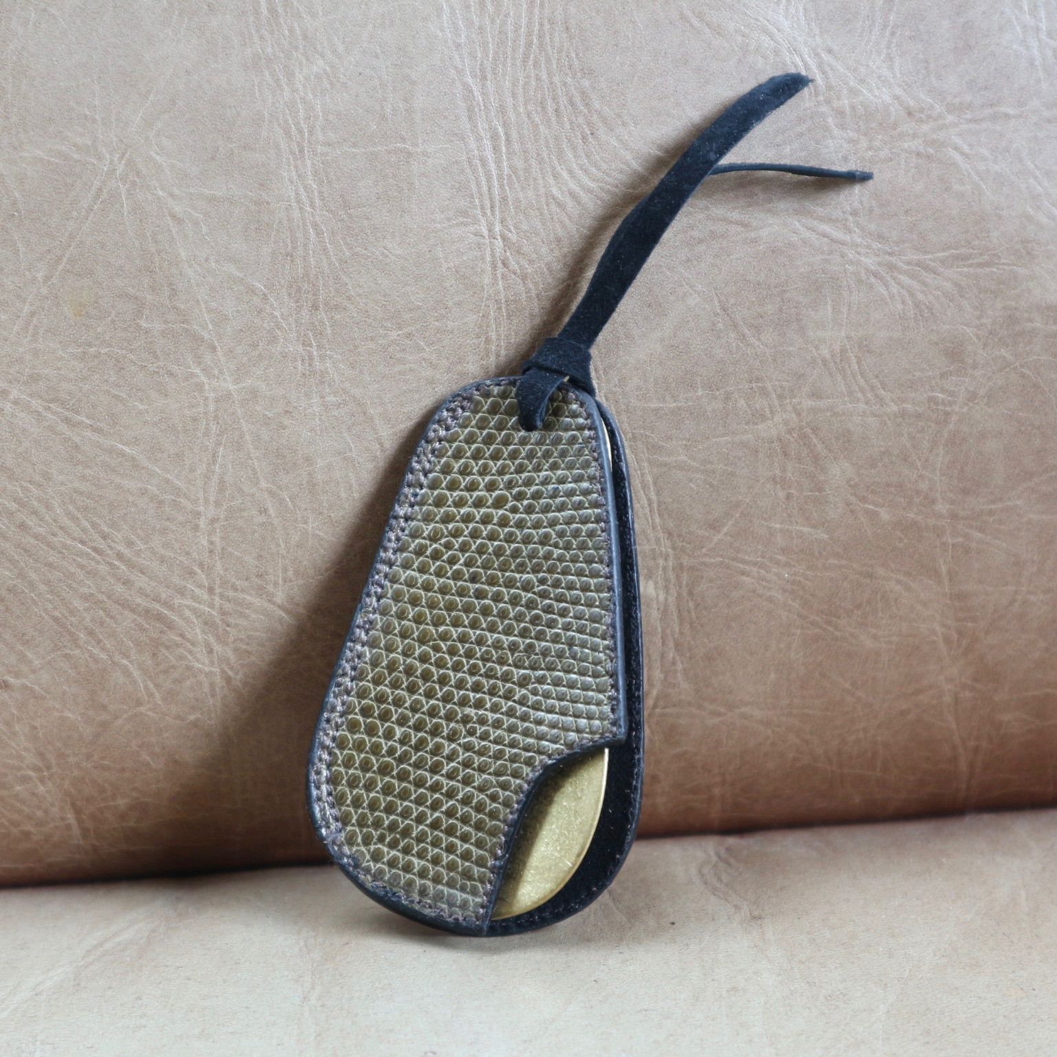 【リザードレザー】スライド式 真鍮製シューホーン