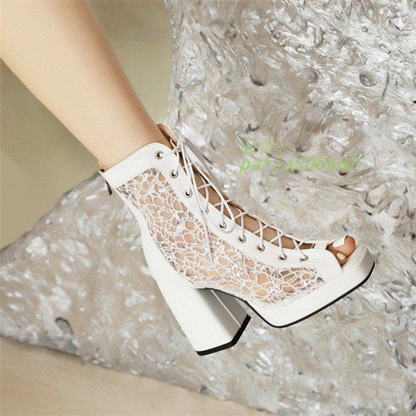 メッシュブーツ サンダル レディース 厚底 美脚 通気 透かし カジュアル ピンク PU ブラック おしゃれ 大きいサイズ ベージュ ホワイト pai 5 a 500482