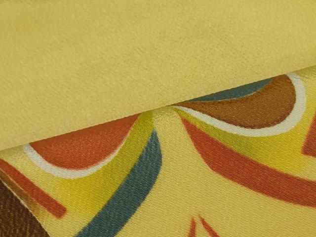 平和屋着物●染織作家　渋紙型　渋谷和子　九寸名古屋帯　抽象文様　玉蜀黍色　鬼しぼ縮緬　正絹　逸品　DAAT0396ob 平和屋着物○染織作家 渋紙型 渋谷和子 九寸名古屋帯 抽象文様 玉蜀黍