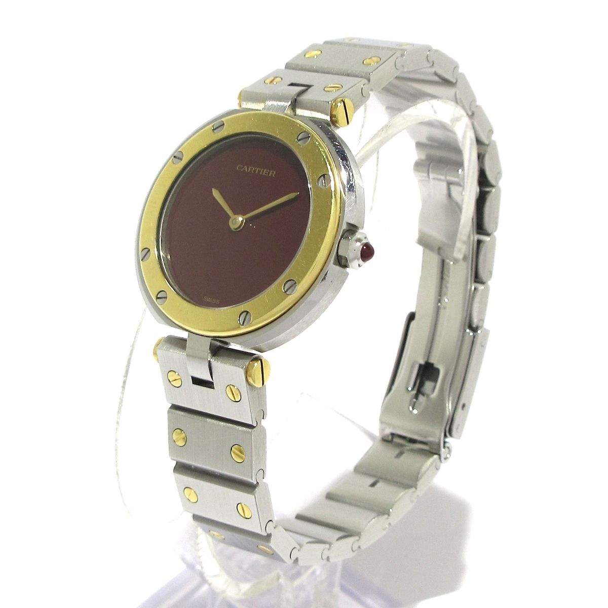 Cartier カルティエ 腕時計 サントス ラウンド レディース SS×K18YG ボルドー