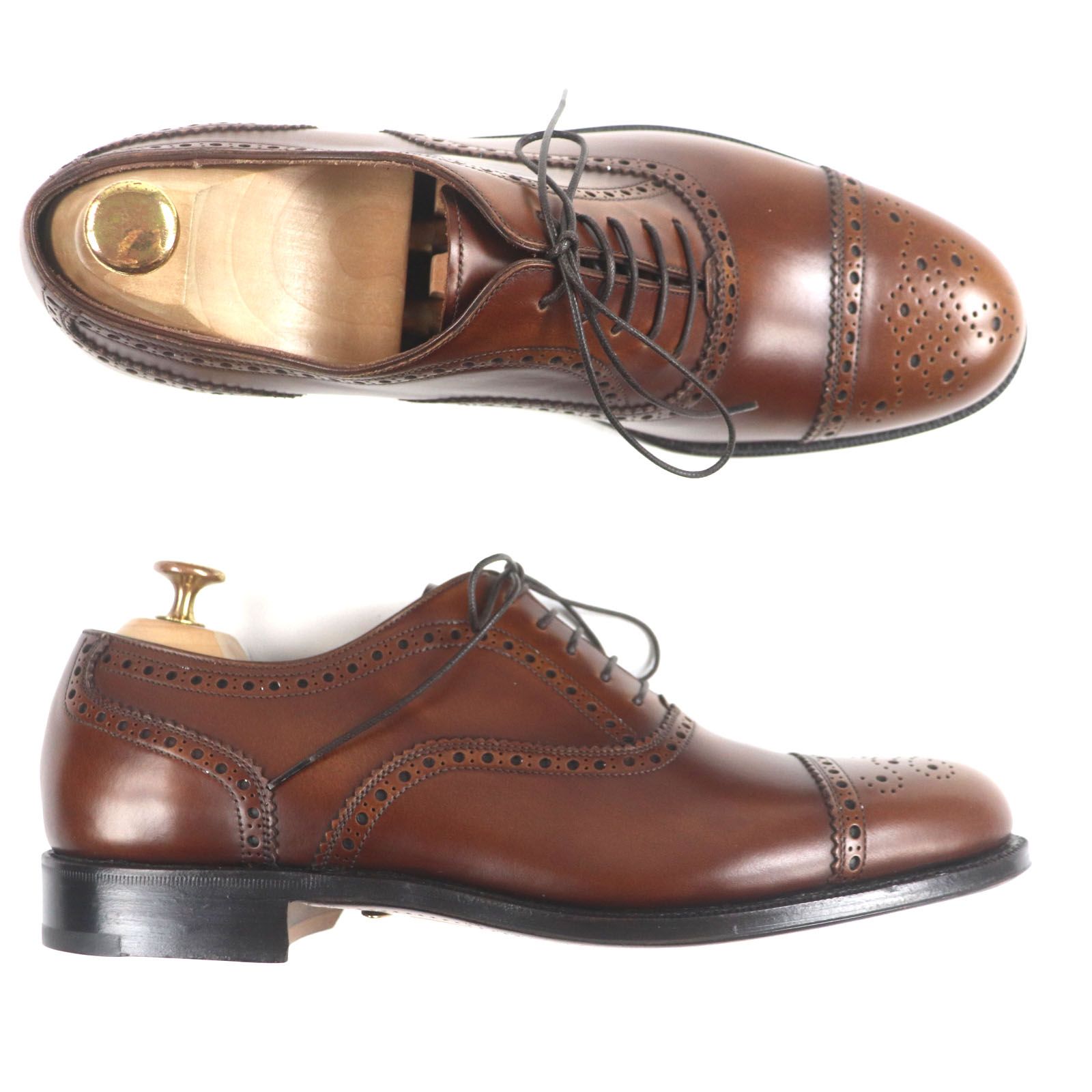  Salvatore Ferragamo サルヴァトーレフェラガモ トラメッザ パンチドキャップトゥ メダリオン レザーシューズ ブラウン 8.5 E イタリア製 メンズ その他 ブーツ 革靴