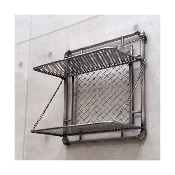 ウォールシェルフ 壁 棚 折りたたみ 折り畳み 2段 おしゃれ ブルックリン 収納 壁面 インダストリアル スタイリッシュ 鉄製 重厚 飾り棚 【akz-lja642-2】