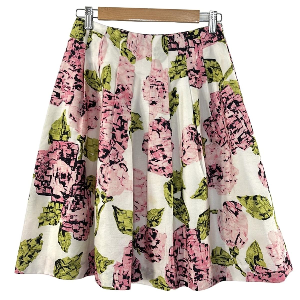 美品◎エムズグレイシー 2,8万円 手書き風薔薇柄スカート ピンク