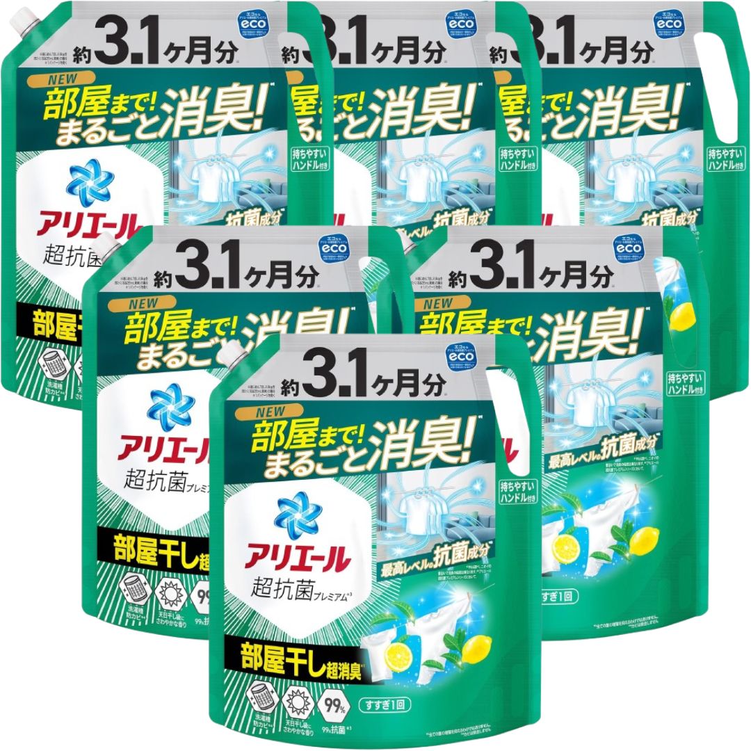 アリエール ジェル 洗濯洗剤 部屋干し超消臭 プラス 3.1ヶ月分 詰め替え 2 210g×6袋 メガサイズ 特大容量 ギガサイズ 超特大 メガジャンボサイズ 生乾き臭 天日干し 超抗菌ジェル