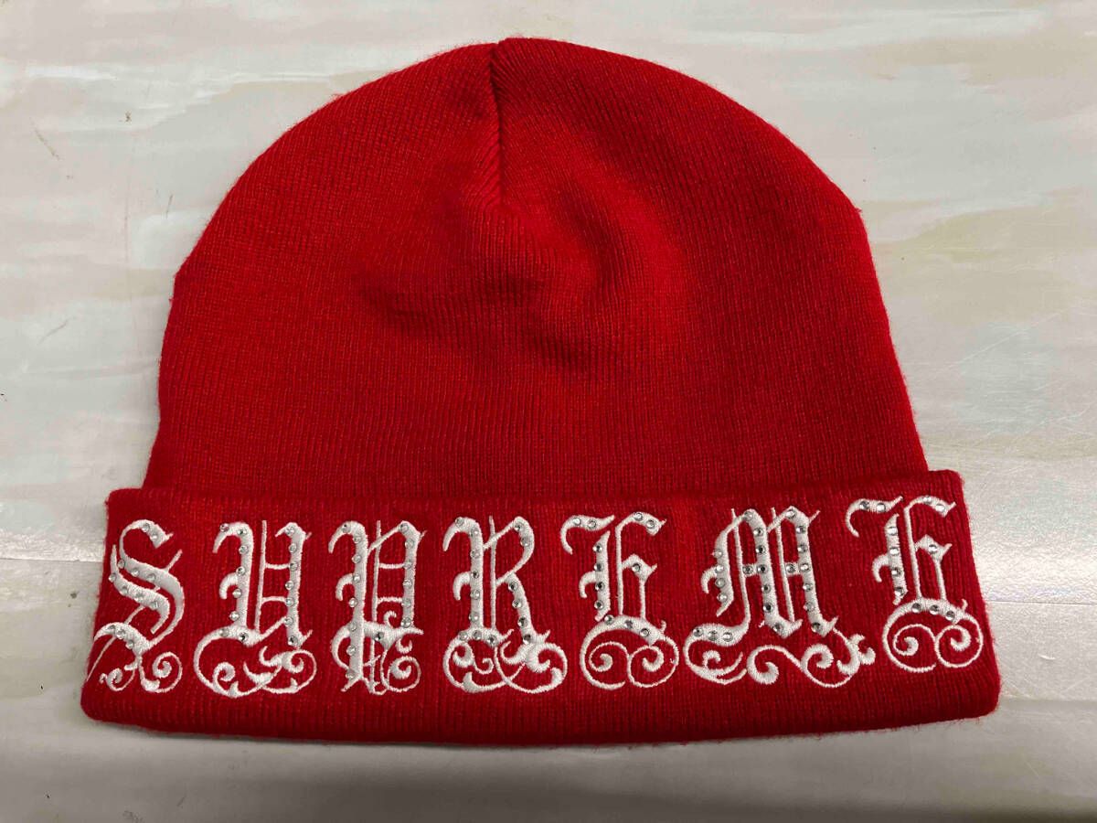 supreme シュプリーム Old English Rhinestone Beanie 21ss ビーニー ニット帽 レッド ラインストーン