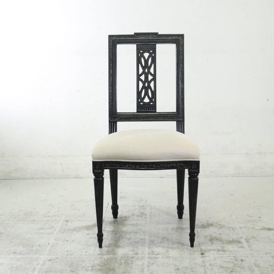 サラグレース ダイニングチェア オーク材 リネン張り 黒 透かし彫り クラシカル KM12565 240h05
