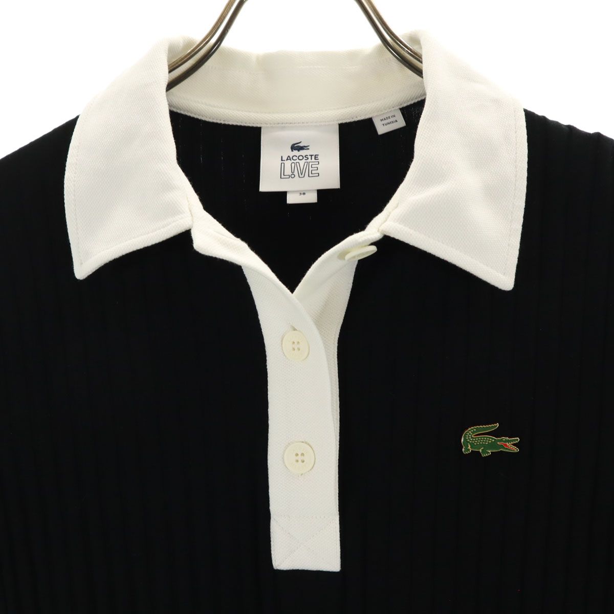 LACOSTE L!VE ラコステライブ 半袖 ポロ ワンピース 38 ブラック