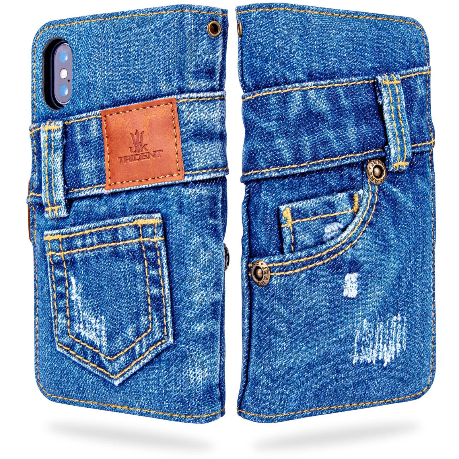 新品 UK Trident デニム iPhone X ケース/iPhone Xs ケース 手帳型（アイホンXケース/アイホンXs ケース）カード収納 おしゃれ iPhone10ケース / iPhone10s ケース（5.8インチ）