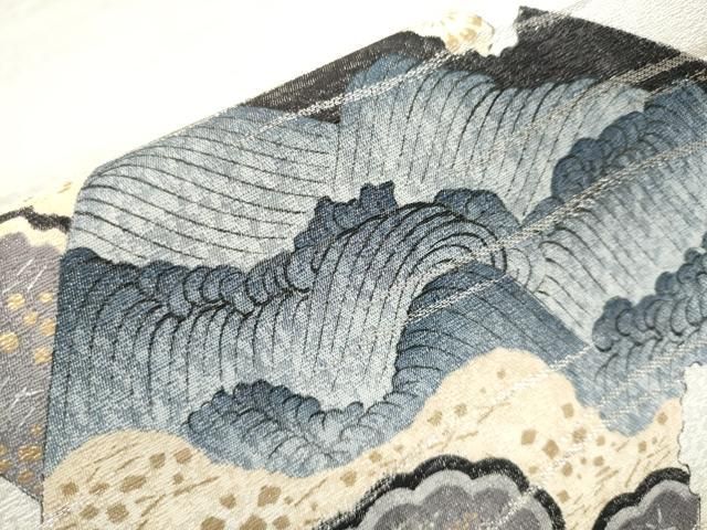 平和屋着物○太鼓柄袋帯 作家物 破れ色紙流水草花文 金銀彩 正絹 逸品