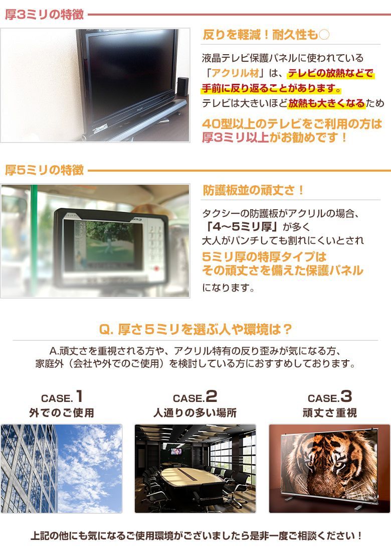 液晶テレビ保護パネルフィルター (厚5ミリ) 60インチ60型 クリアパネル 