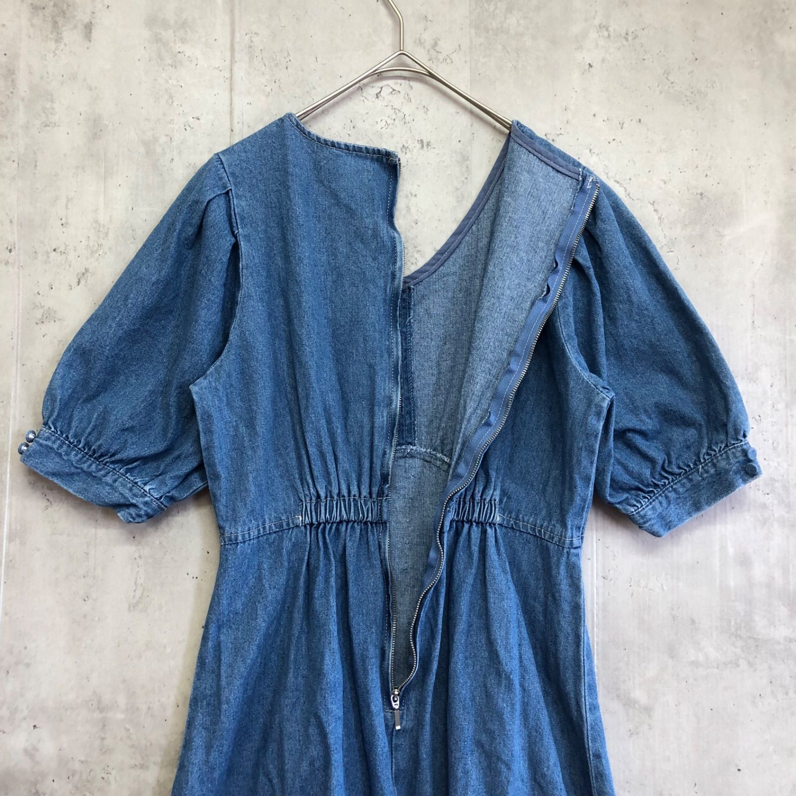 axes femme デニムブルー Vネック ロングワンピース axes femme アクシーズファム Vネックロングデニムワンピース