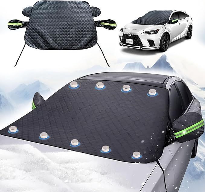 改良型-強化版強風対策 車用凍結防止カバー トヨタ プリウス 50系 雪対策 防水 フロントガラス 車サンシェード 凍結防止シート 9枚強力磁石 カーフロントカバー 日よけ積雪 落葉対策 PRIUS 50系 xzdsnes