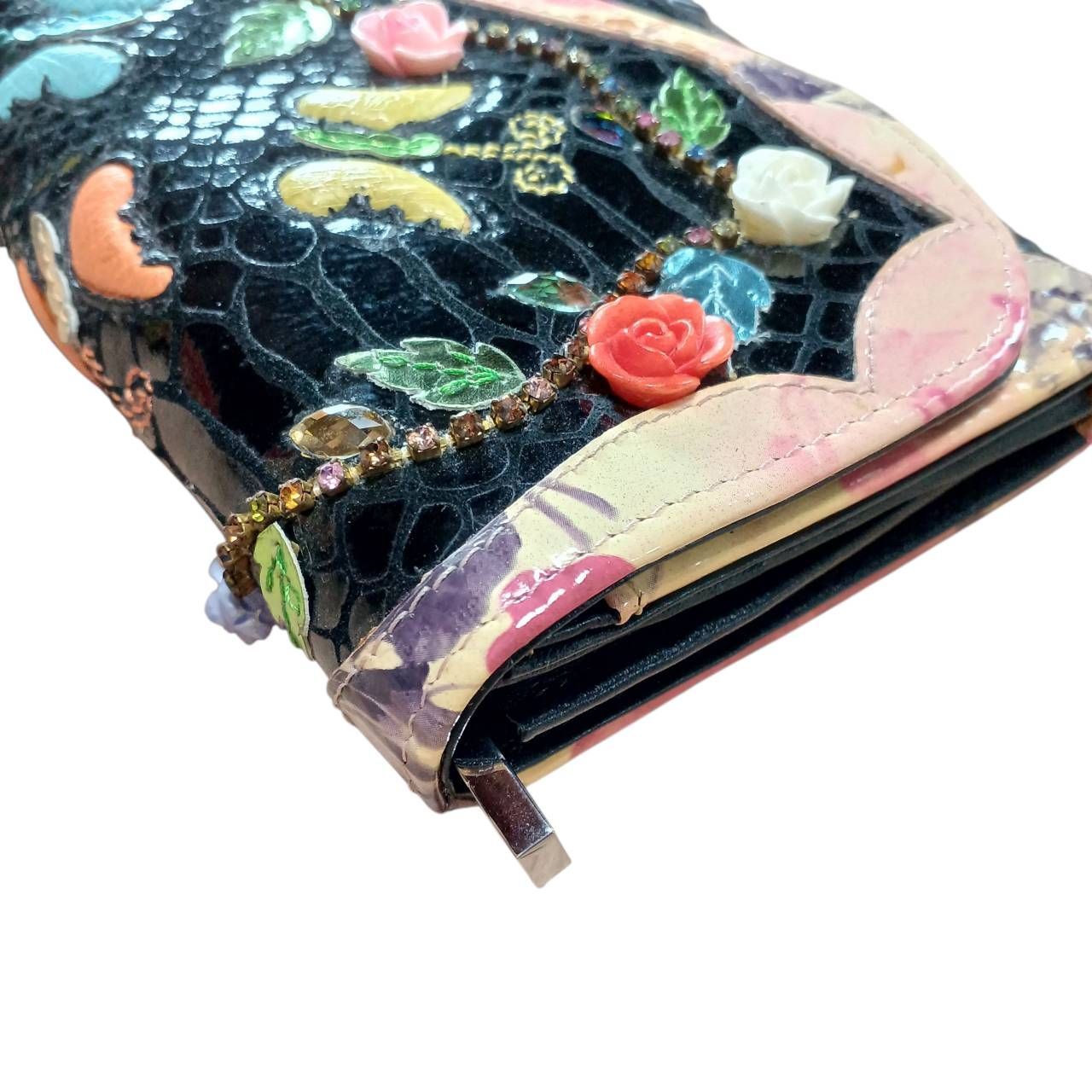 美品✨ MICHEL ANGELO 長財布 ビジュー 刺繍 型押し 多目的 N1273】MICHELANGELO ミケランジェロ 長財布 ビジュー 刺繍 型