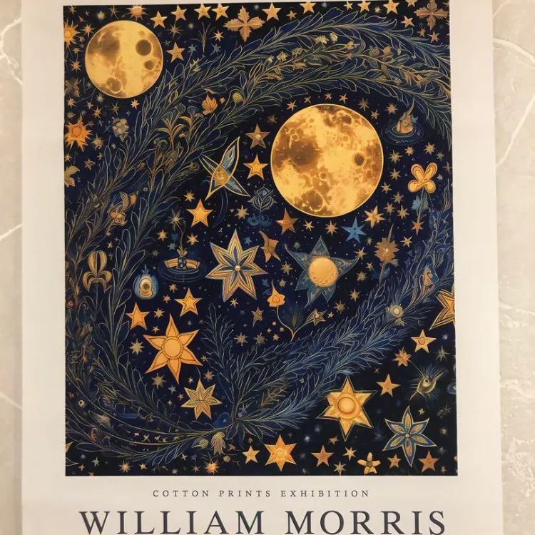 ウィリアムモリス　満月　惑星　花　夜空　アートポスター　インテリア　リビング　玄関　トイレ　寝室　ディスプレイ