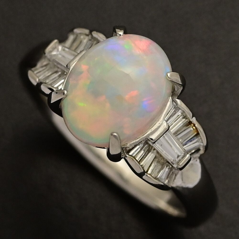 OP1.51ct FD 0.43ct 10月誕生石 1P･オパール･ダイヤモンド リング･指輪 Pt900-7.1g 12号 52 プラチナ プレゼント 記念日 ♀ S レディース 593906