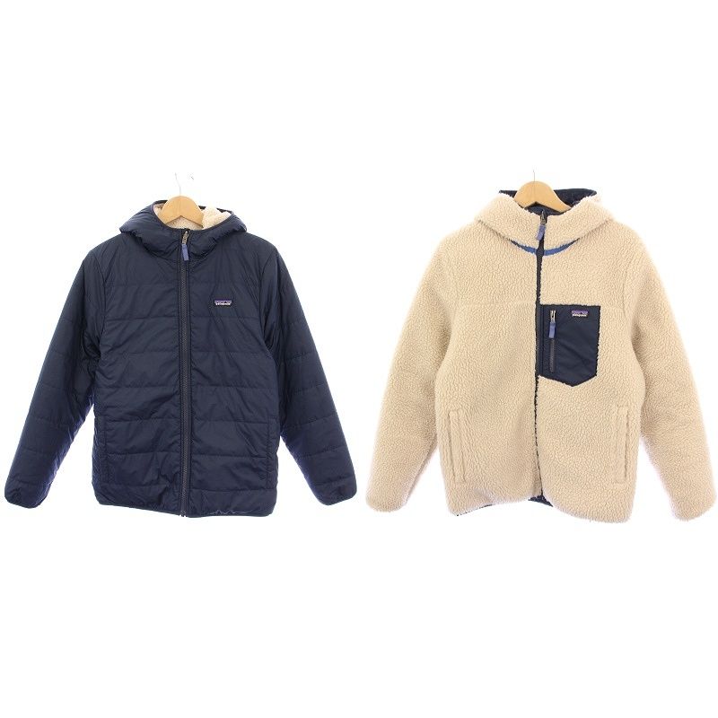 パタゴニア Patagonia リバーシブルレディフレディフーディ ボアジャケット 中綿 アウター フード ロゴ 切替 ベージュ 紺 ネイビー 68095 |BB