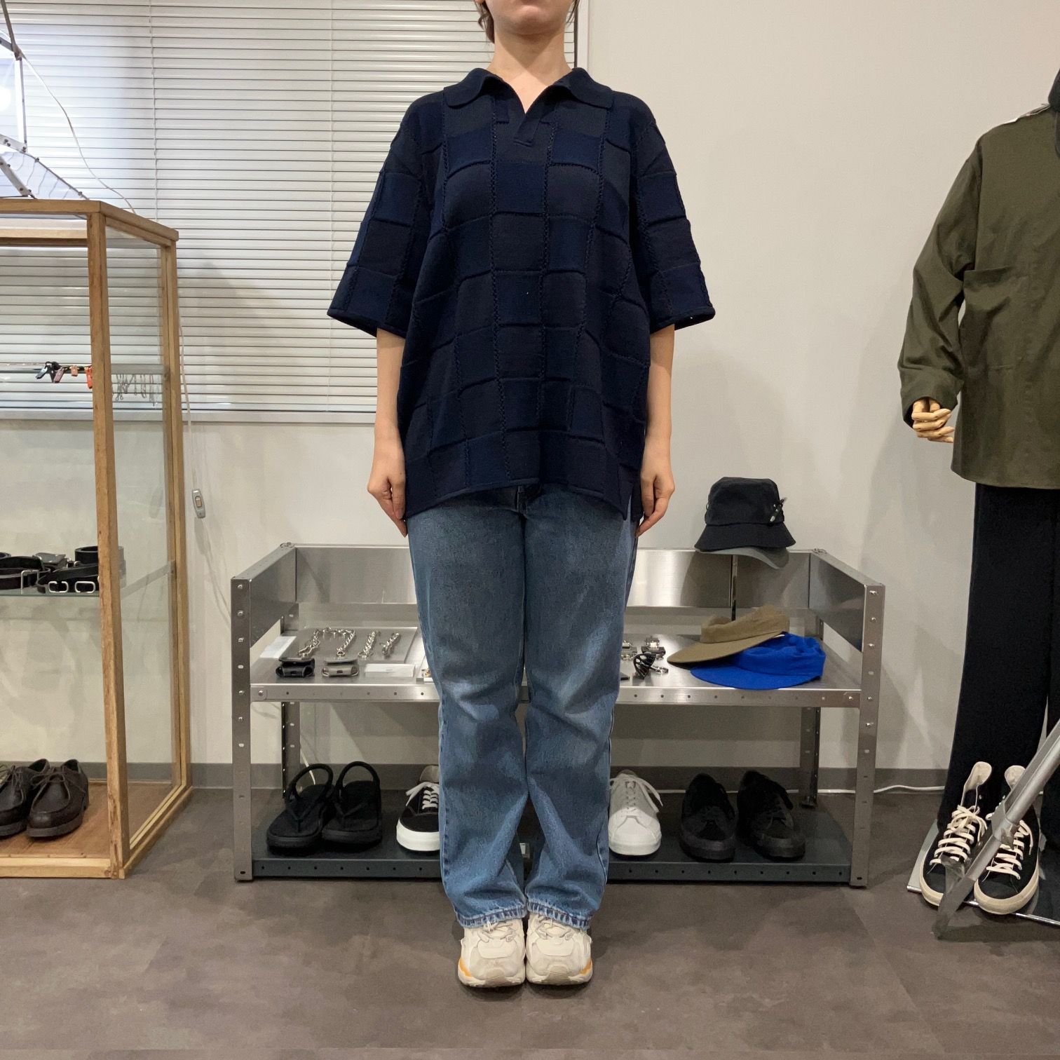 COOHEM コーヘン LINKS CHECK KNIT PULLOVER NAVY リンクス チェック