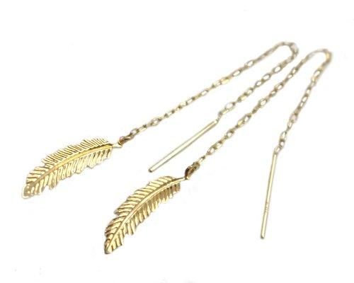 K10 YG/WG/PG フェザーモチーフ チェーンピアス K10ホワイトゴールド