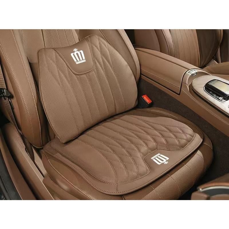 ◆クラウン CROWN◆ブラウン◆シートクッション 車用 シートカバー ナッパ レザー 腰当て 滑り止め 弾性 座布団1点+腰クッション1点 aace qtm