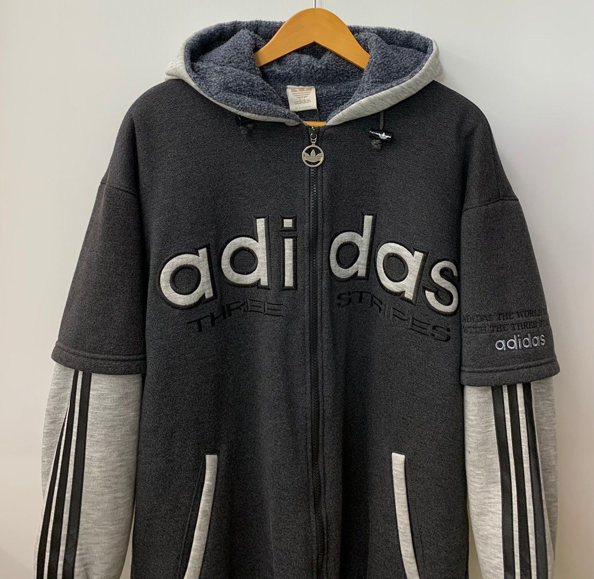 アディダス adidas 90s 銀タグ トレフォイル フーディ レイヤード 