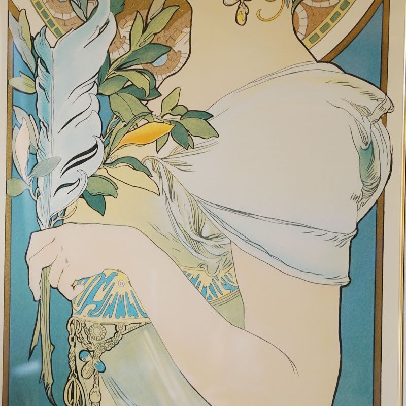 アルフォンス・ミュシャ、羽根（装飾パネルの下絵）、希少な画集より アルフォンス・ミュシャ、羽根（装飾パネルの下絵）、希少な画集より