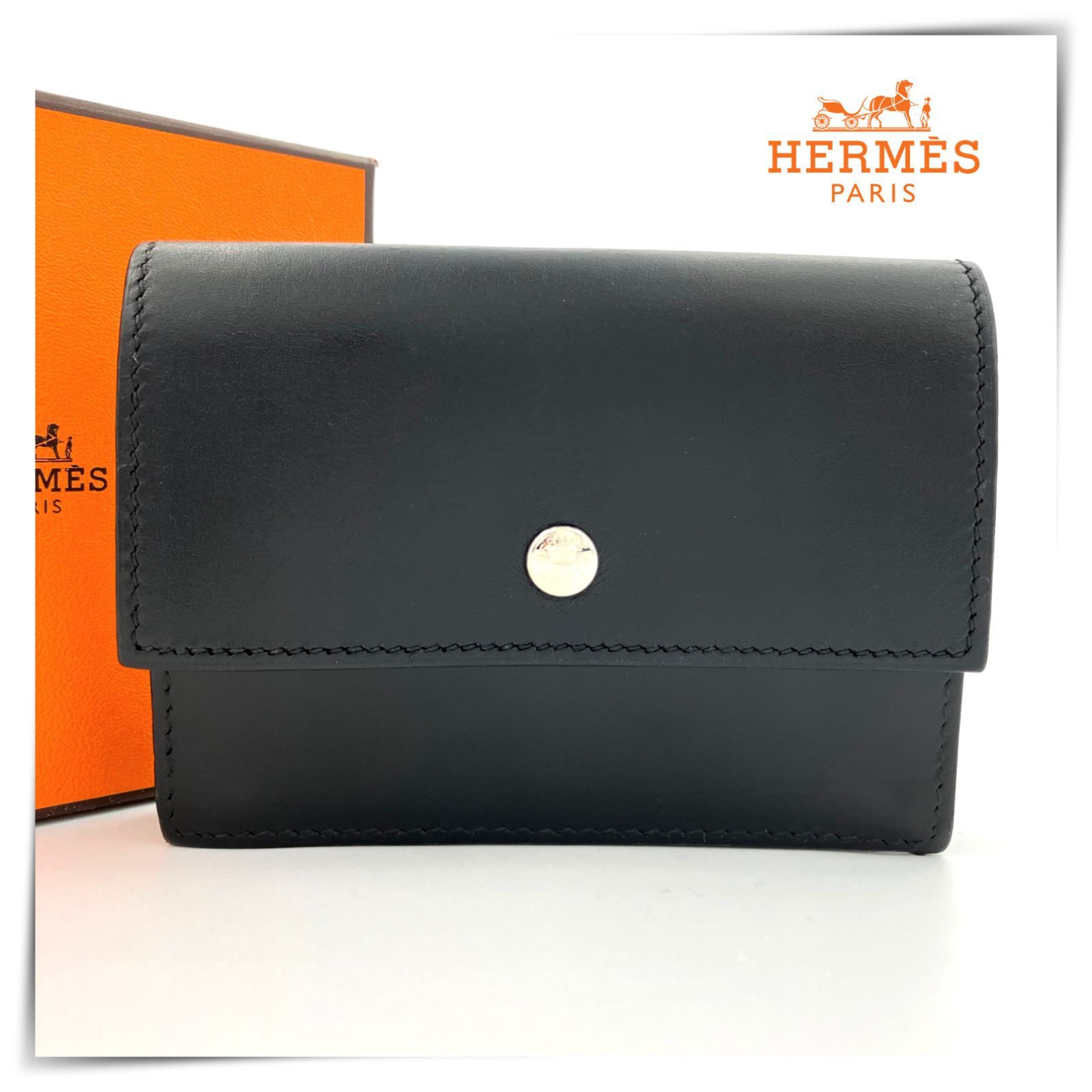 美品 エルメス HERMES サクラ セリエボタン □G刻 ボックスカーフ 名刺
