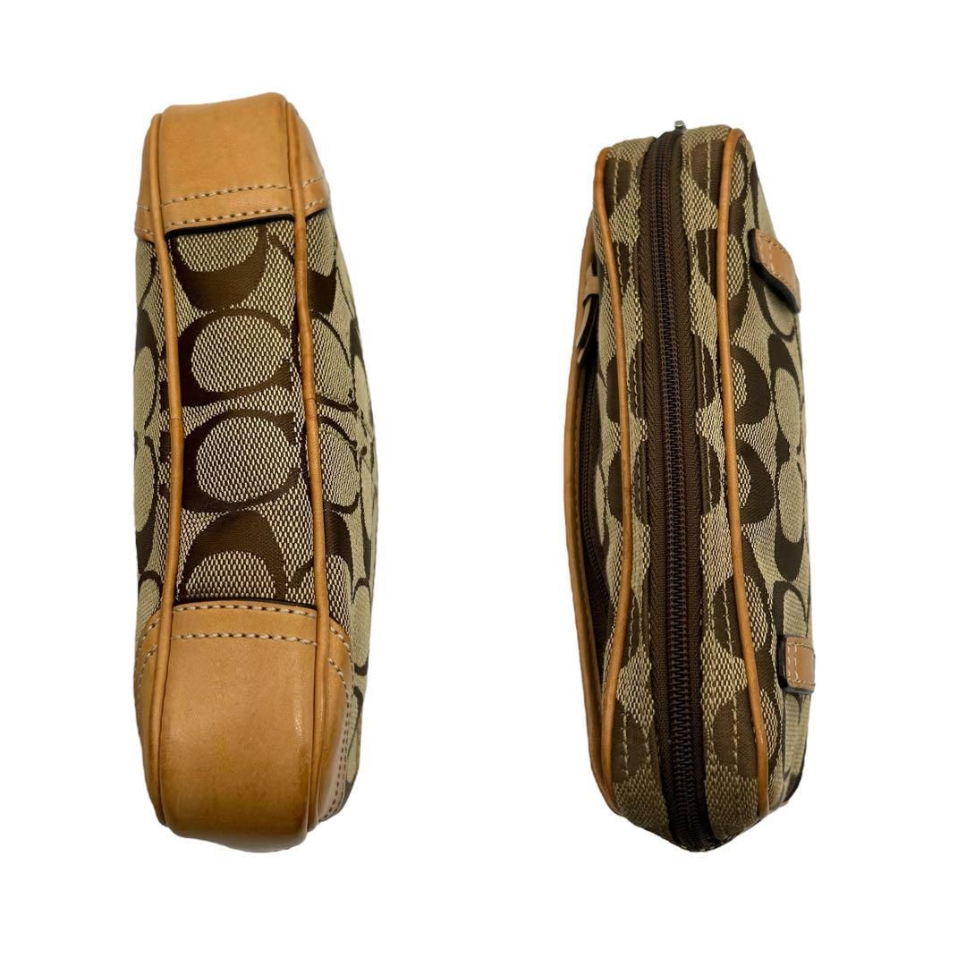 良品 1029 COACH ポーチ シグネチャー キャンバス レザー ブラウン  