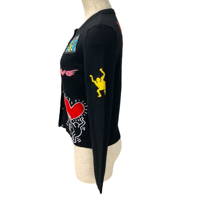 アリス-オリビア×キース ヘリング ニット コラボ カーディガン ルーシー パッチワーク トップス 長袖 ブラック Keith Haring alice olivia レディース 感 モデル