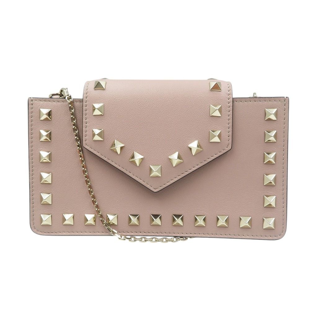 ♥ ヴァレンティノガラヴァーニ ロックスタッズ RW2P0Q13BOL カーフ ゴールド金具 ピンク ショルダーバッグ フォンケース 1521 VALENTINO GARAVANI