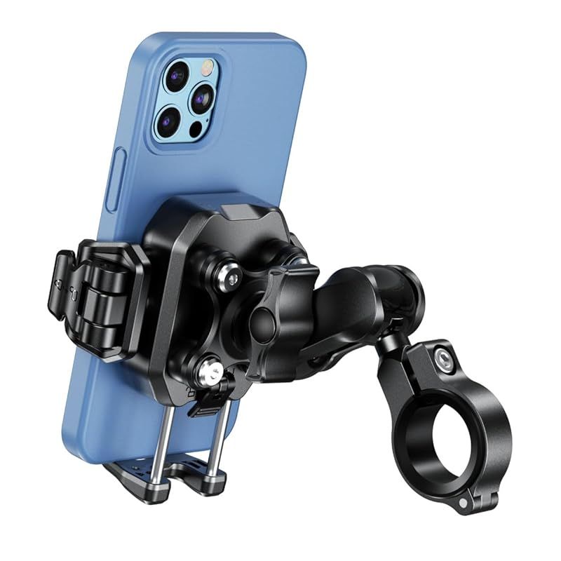Kaedear(カエディア) バイク スマホホルダー 携帯ホルダー バイク用スマホホルダー 振動吸収 マウント エアーマウント 一体型， クイックレバー コンパクト サイドボタン干渉調整可能 中間マ