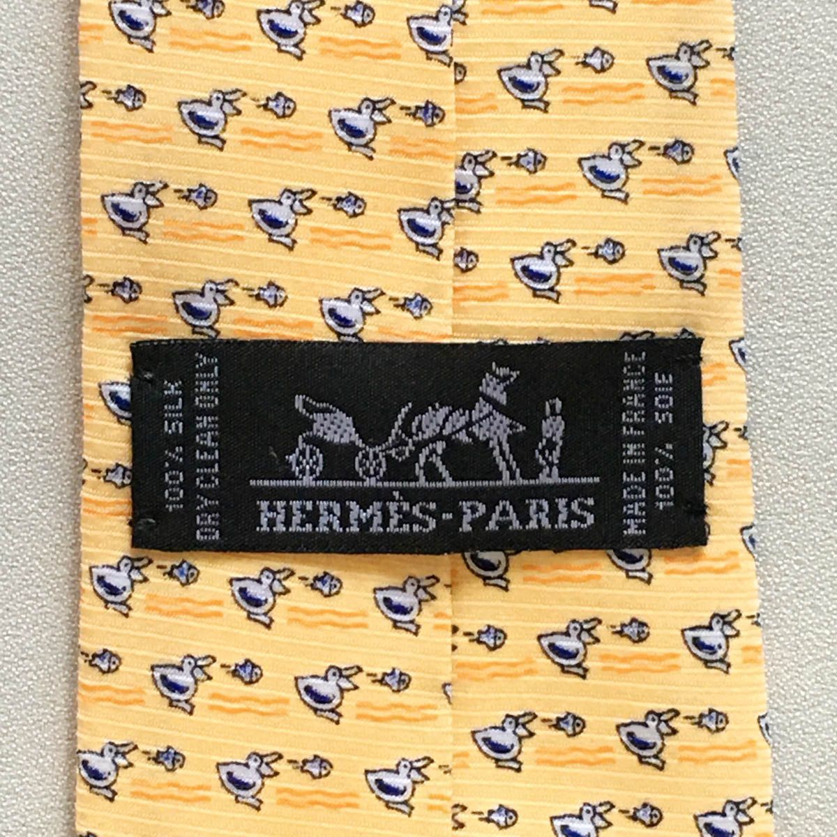 美品 エルメス HERMES ネクタイ シルク100% フランス製 オレンジ