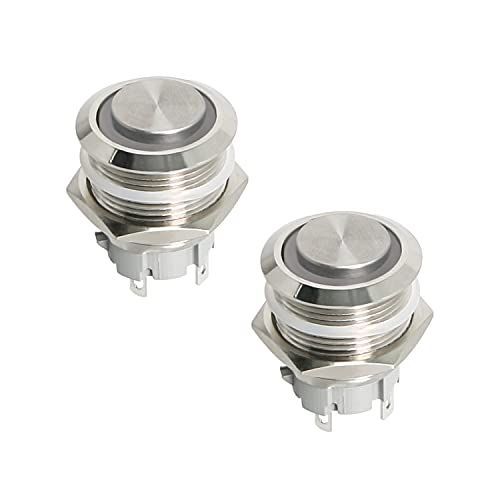 12V 24V 19mm - 34 ＂瞬間的な押しボタン高 Ohamtes 瞬間的な押しボタンスイッチ 12V 24V 防水ステンレス鋼金属 34＂ 取り付け穴 白い LED SPST スイッチ、電気機器用， 2個、高い