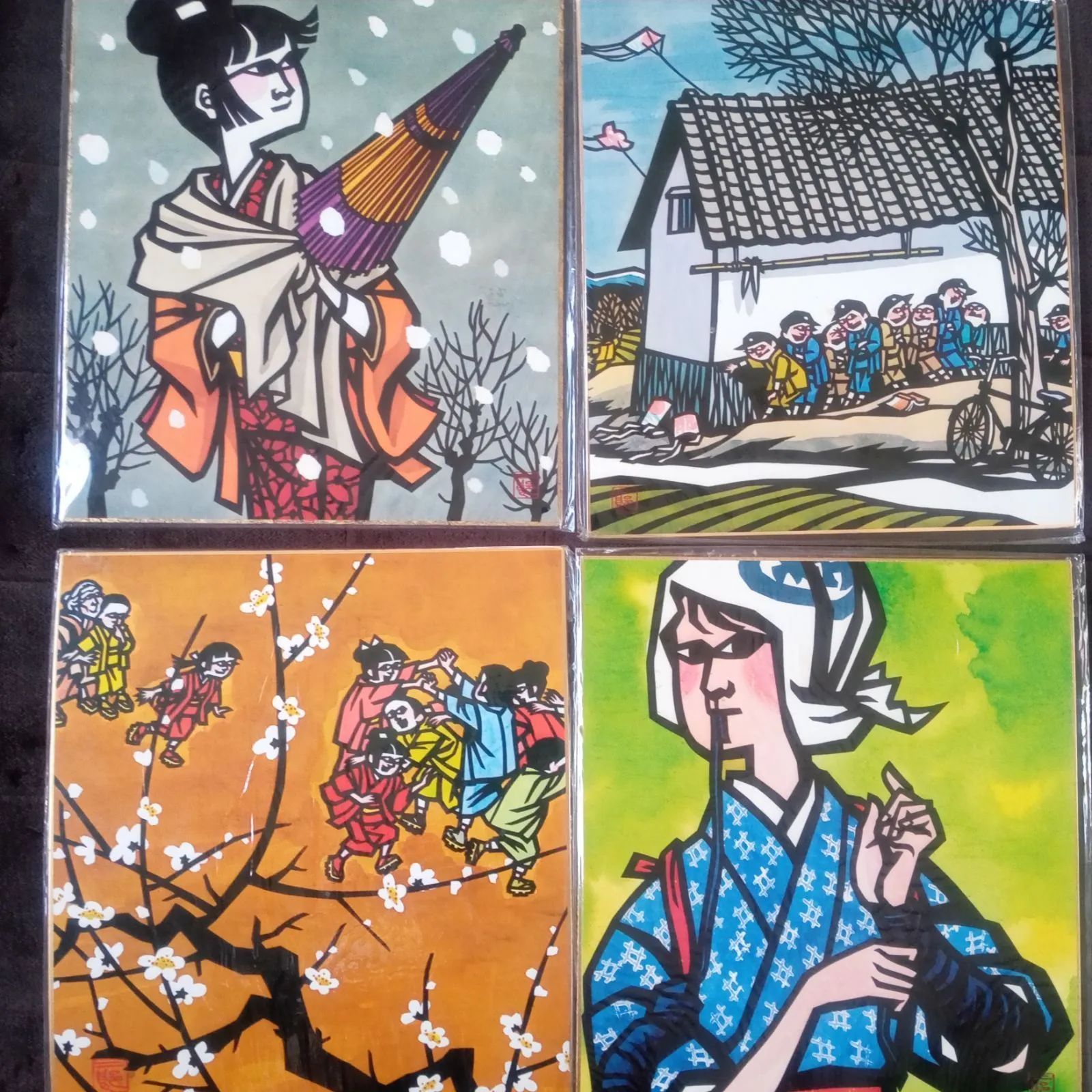 滝平二郎「きりえ」カラー印刷色紙8枚組 秋の絵柄を多めに