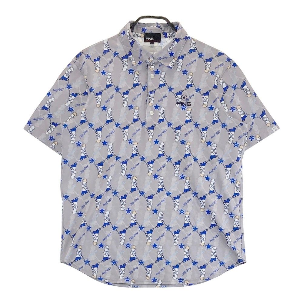 【23区ゴルフ】襟付き 半袖 ワンピース ペチパンツ付『Ⅱ』グレー☆ストライプ サイズ：L PING ピン 2024年モデル 半袖ポロシャツ 刺繍 総柄 グレー系