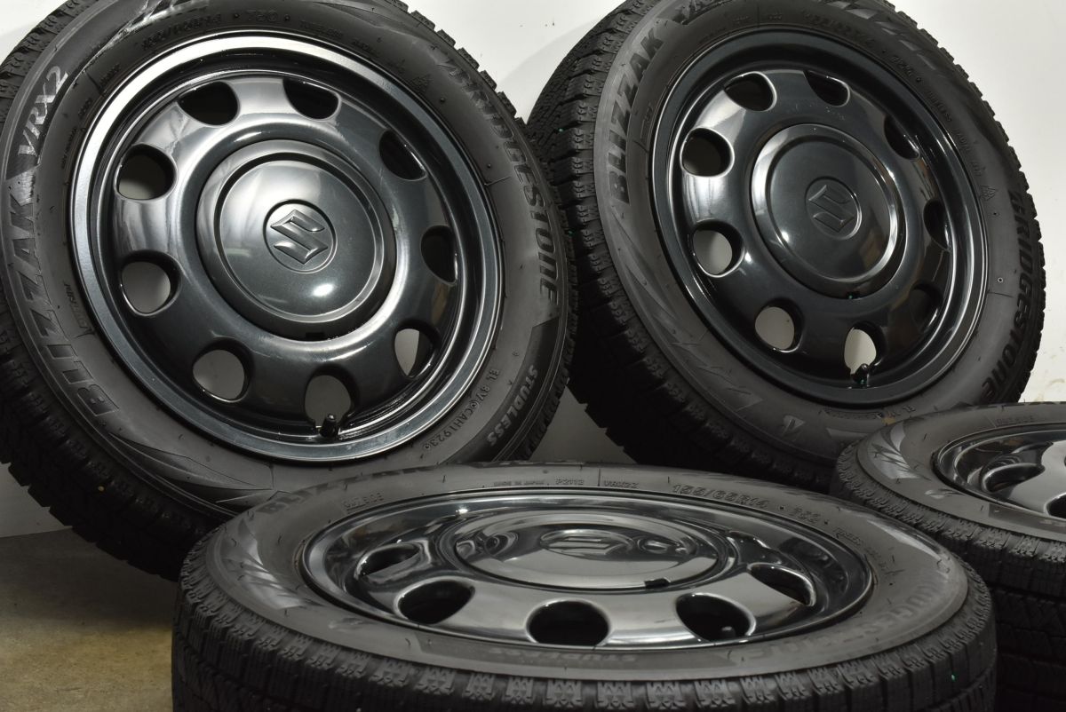 製 バリ溝 スズキ スペーシア ギア 純正 14in 4.5J 45 PCD100 ブリヂストン ブリザックVRX2 155 65R14 ワゴンR アルト