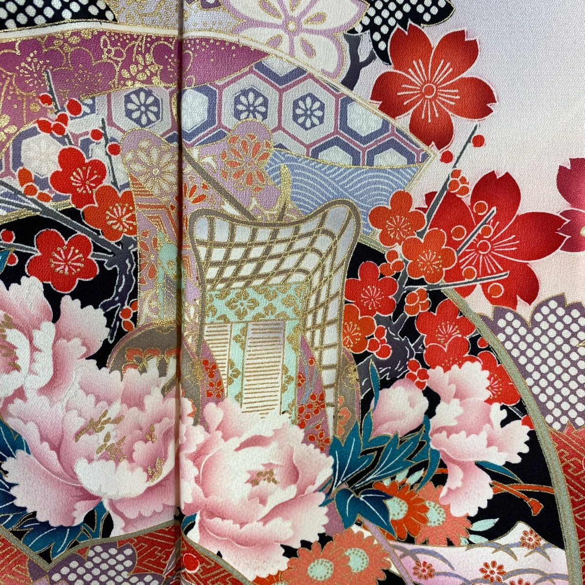 未使用近い　美品　袷　正絹　振袖フルセット　身丈162 裄64 袖丈96 未使用近い 美品 袷 正絹 振袖フルセット 身丈162 裄64 袖丈96
