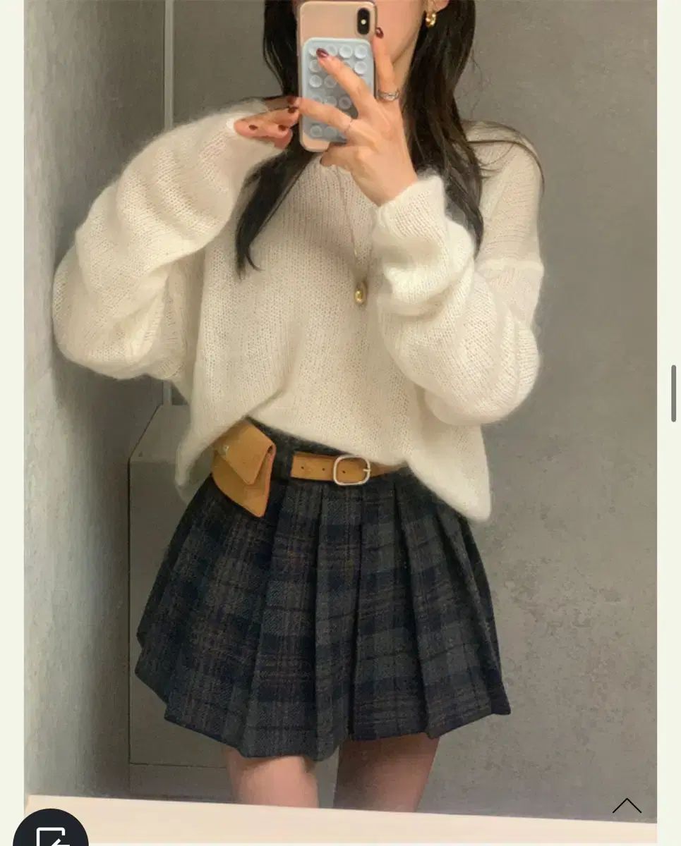 白 モヘア ニット CHECK プリーツ スカート modern robe