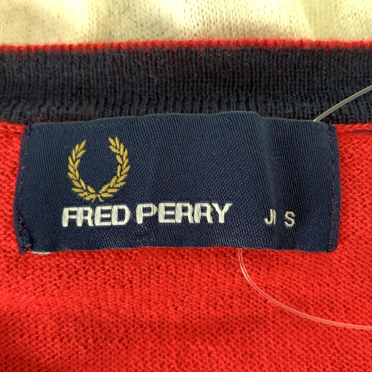 FRED PERRY - FRED PERRY(フレッドペリー) カーディガン サイズS レディース - レッド×ネイビー 長袖 コットン、コットン FRED PERRY(フレッドペリー) カーディガン サイズS レディース