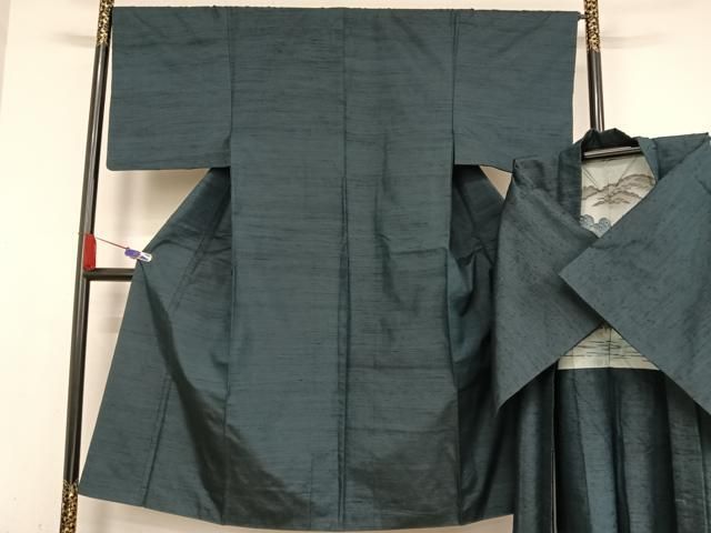 平和屋着物●男性 紬 アンサンブル 羽織 ひげ紬 留紺色 正絹 AABA5030np