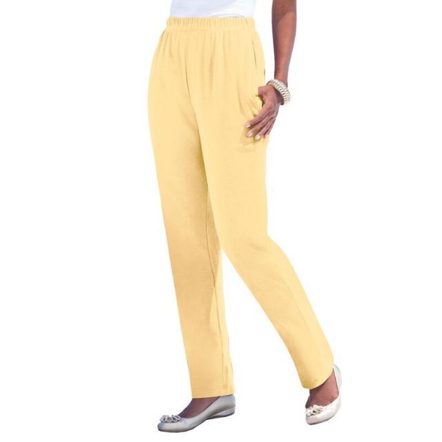【送料無料】 ロアマンズ レディース カジュアルパンツ ボトムス Roaman's Women's Plus Size Petite Straight-leg Soft Knit Pant Banana