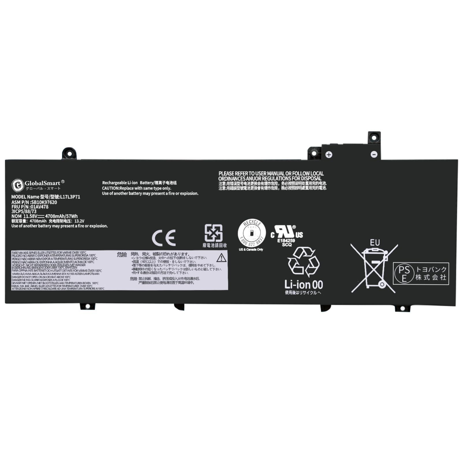 レノボLenovo対応 L17L3P71 ThinkPad T480S Series【11.58VV、4708mAh】 ブラック対応 L17L3P71，01AV479，SB10K97621 適用 ノートパソコン 互換 バッテリー 2024AJ-GL