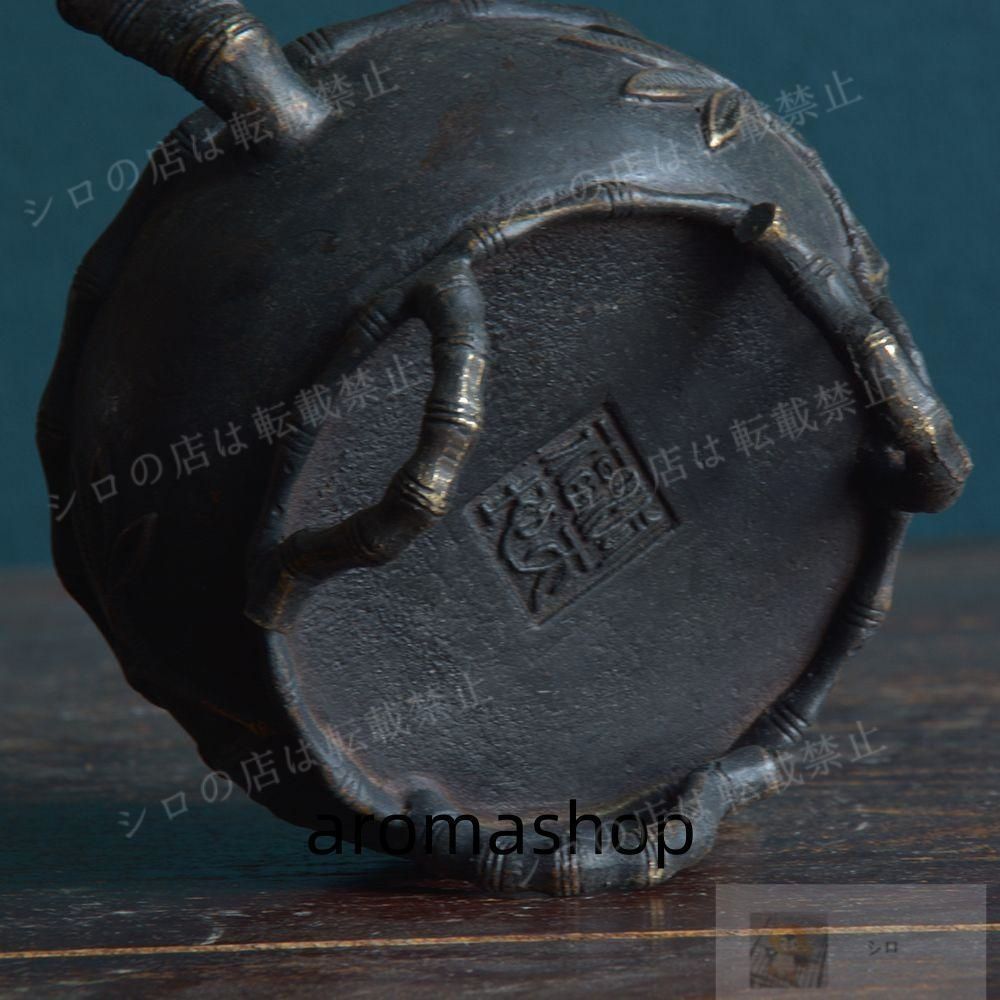 銅炉 香炉【福地洞天】 三足竹節紋香炉 宣徳炉 茶道香道具 工芸品 置物