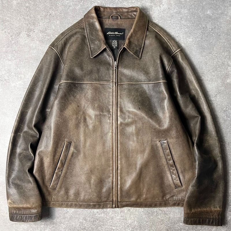 00s Eddie Bauer ライナー付き 本革 レザー ジャケット XXL / 00年代 オールド エディーバウアー ブラウン 革ジャン スイングトップ
