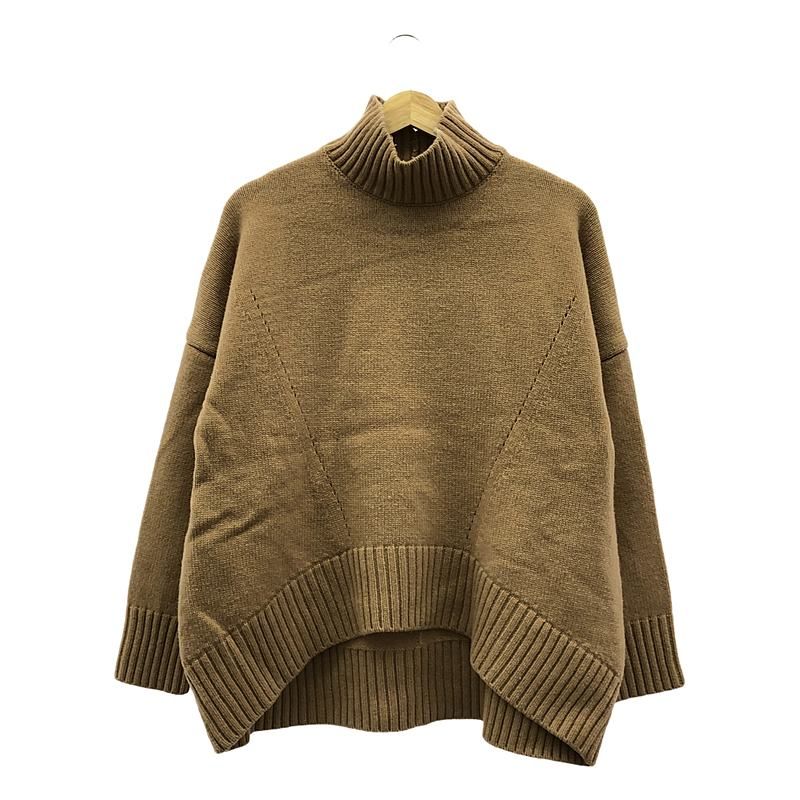 CINOH / チノ | OVER SIZE HI NECK KNIT / ロゴ レザーパッチ ハイネック ニット セーター | 36 | ブラウン | レディース CINOH / チノ | OVER SIZE HI NECK KNIT / ロゴ レザーパッチ