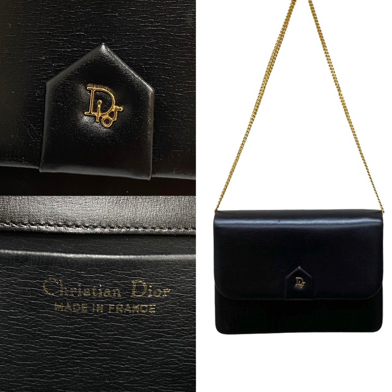 極 美品 Christian Dior ディオール ロゴ 金具 レザー 本革 チェーン