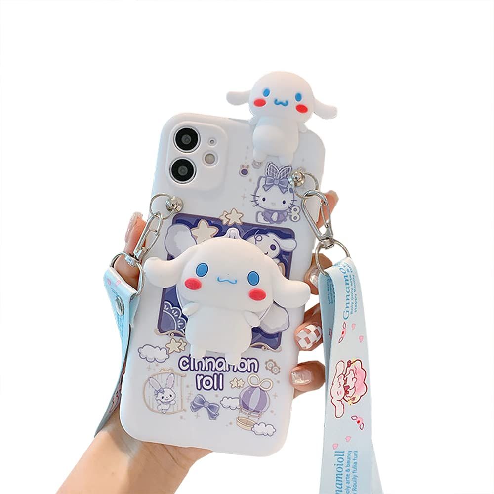 【人気商品】シナモロール スマホケース iPhone 15 用 ケース ミラー ショルダーストラップ 首かけストラップ スタンド機能 TPU保護カバーアイフォン 15 用 ケース 携帯ストラップ 全面レンズ保
