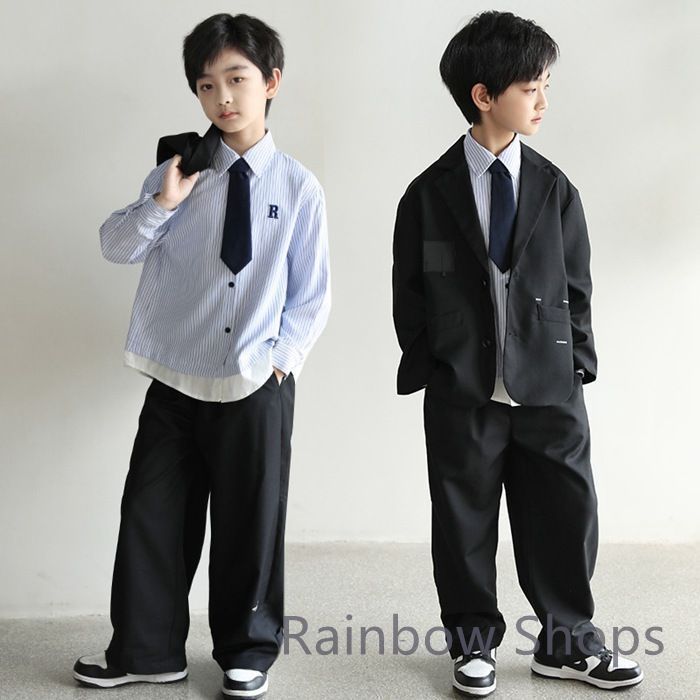 未使用 160cm 男の子 黒 フォーマルスーツ上下 5点 セットアップ Amazon | [§zz．luxi] 男の子 フォーマルスーツ 子供