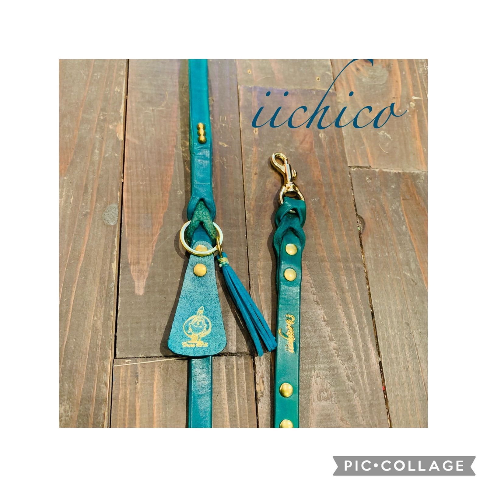 犬用【本革】手染めstudsリード&ハーネス2点SET!turquoise 犬用【本革】手染めstudsリード&ハーネス2点SET!turquoise